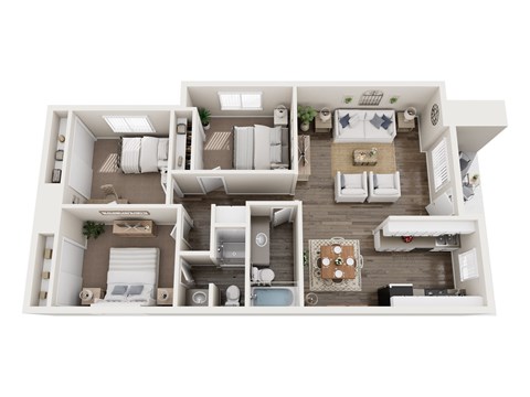 Floor plan for 3 beds, 2 baths, 1032 sqft